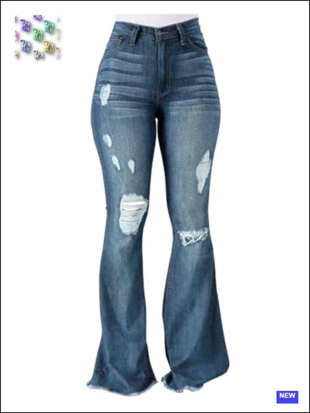 High Waist Ripped Flare Bell Bottom Jeans Women Denim Pants Stretchy Western